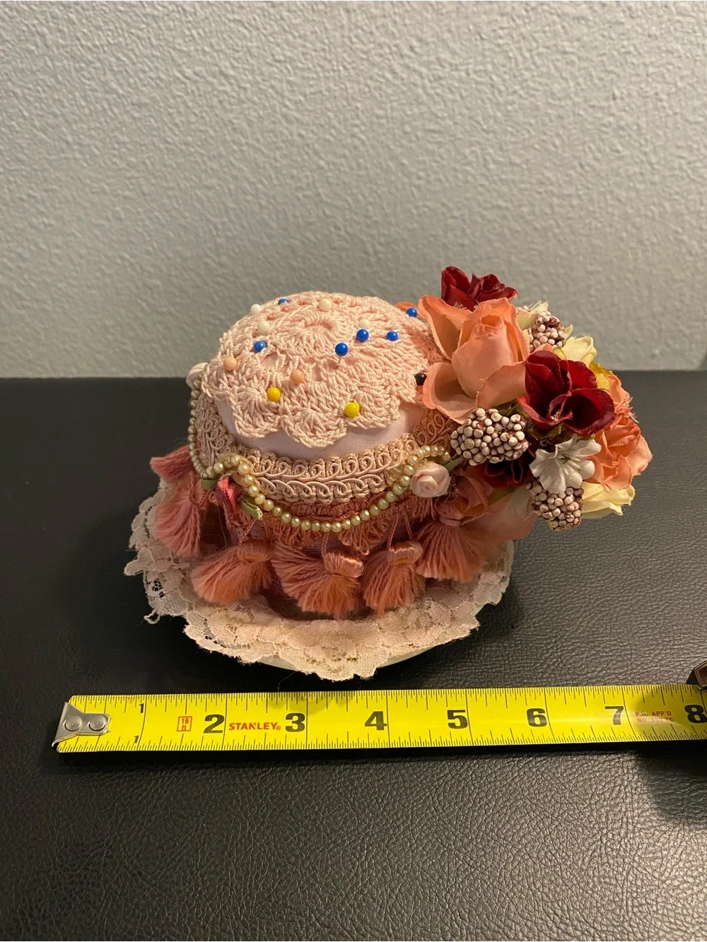 Vintage pin cushion with decorative Trim